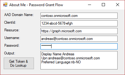 About Me Password Grant Flow